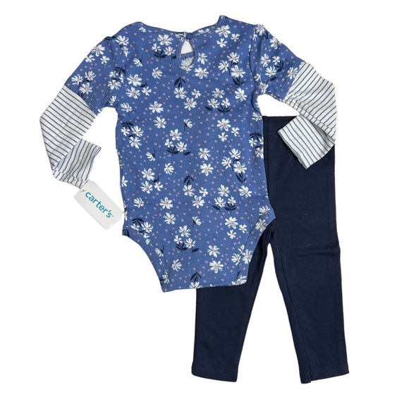 Carters Size 12 Months Baby Girls 2pc Daisy Outfit Set Pants Bodysuit Layered - Picture 6 of 12